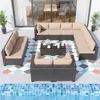 Patio Furniture Set Sectional Sofa Sets Brown PE Rattan Patio Conversation Set w/12 Khaki Seat, Garden Sofas 1