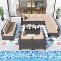 Patio Furniture Set Sectional Sofa Sets Brown PE Rattan Patio Conversation Set w/12 Khaki Seat, Garden Sofas 1