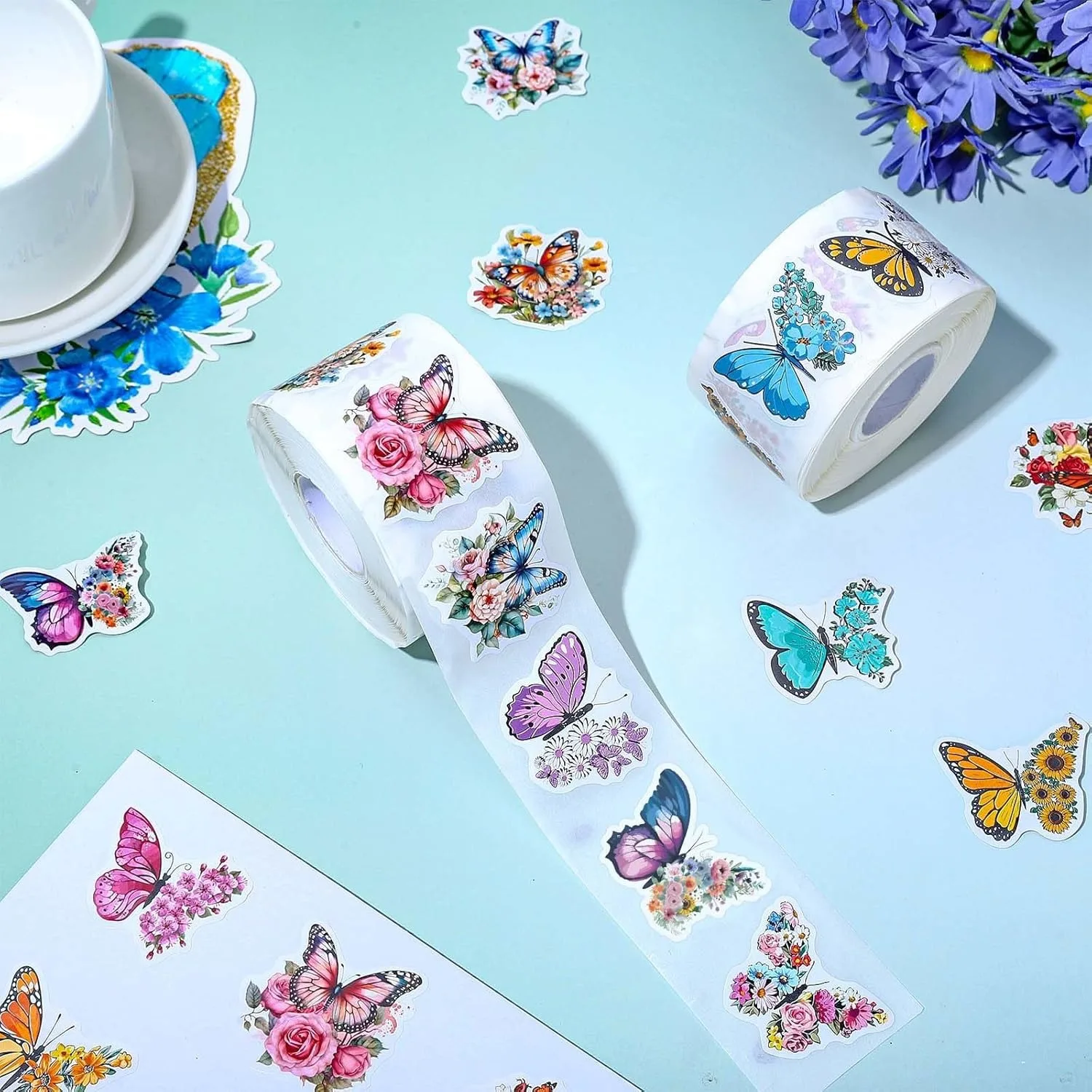 100-500pcs 아름다운 나비 감사합니다 스티커 선물 상자 포장 장식 접착 라벨 편지지 스티커