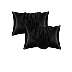 Luxurious Silk Pillowcase for Hair and Skin - Soft Satin Beauty Pillow Cover for Home Décor (2pcs Black)