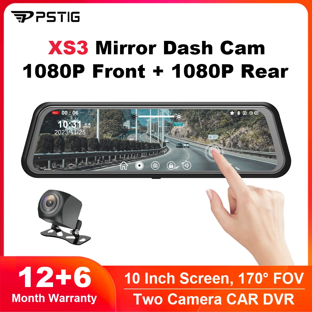 Pstig Xs3 Visione Notturna 24H Monitor Di Parcheggio Touch Screen Specchietto Retrovisore Videoregistratore Dash Cam Fotocamera Anteriore E Posteriore