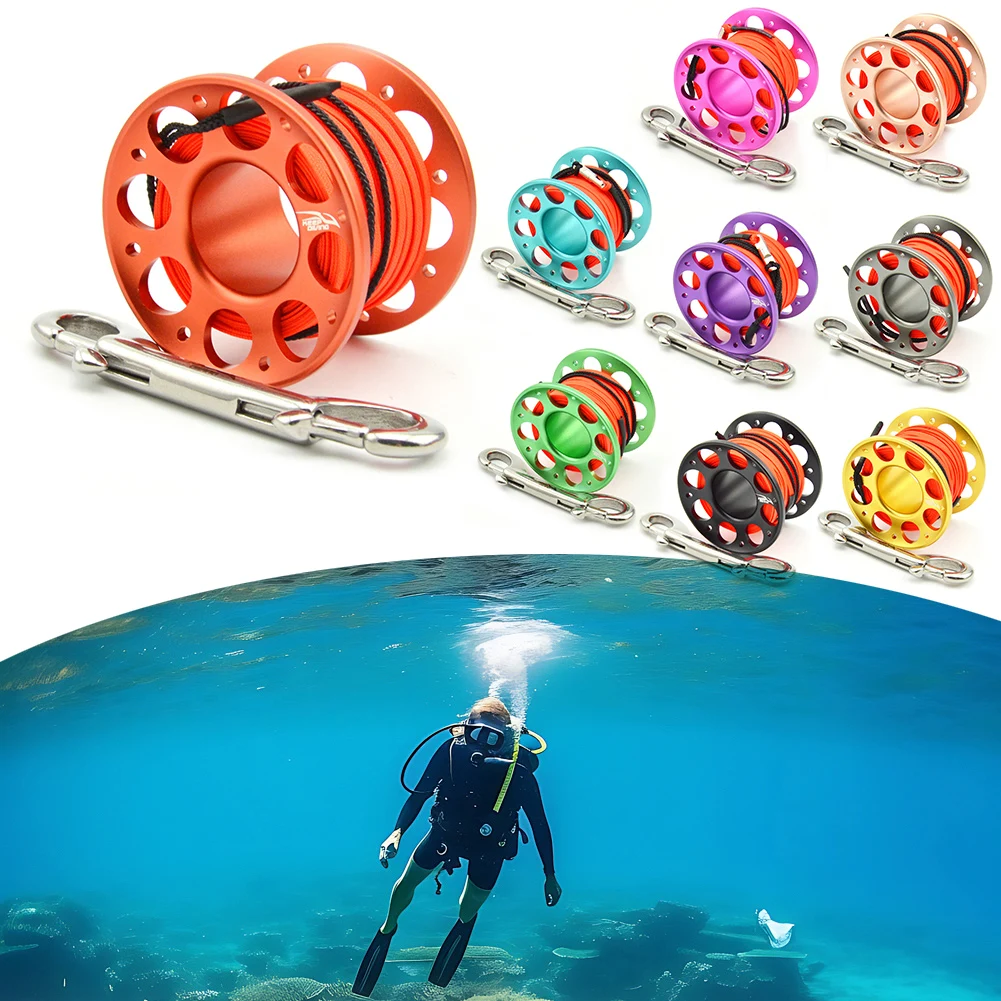 15m 30m Mini Scuba Diving Spool Finger Reel Bolt Snap Hook Aluminum Alloy Free Diving Finger Spool Dive Reel Gear Parts