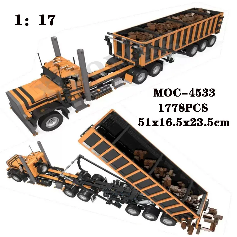 

Classic MOC-4533 Building Block Cab Half Truck 1778PCS Spliced Building Block Model Adult and Children's Birthday Toy Gift