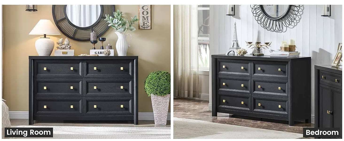 black 6 drawer dresser for bedroom,dressers &amp; chests of drawers,closet dresser,large dresser