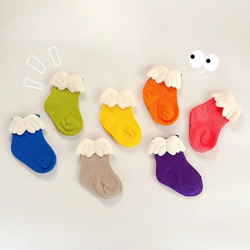 

Lovely wing baby socks Spring and summer newborn cotton children's girls' socks Solid color baby ankle socks 0-5 years old