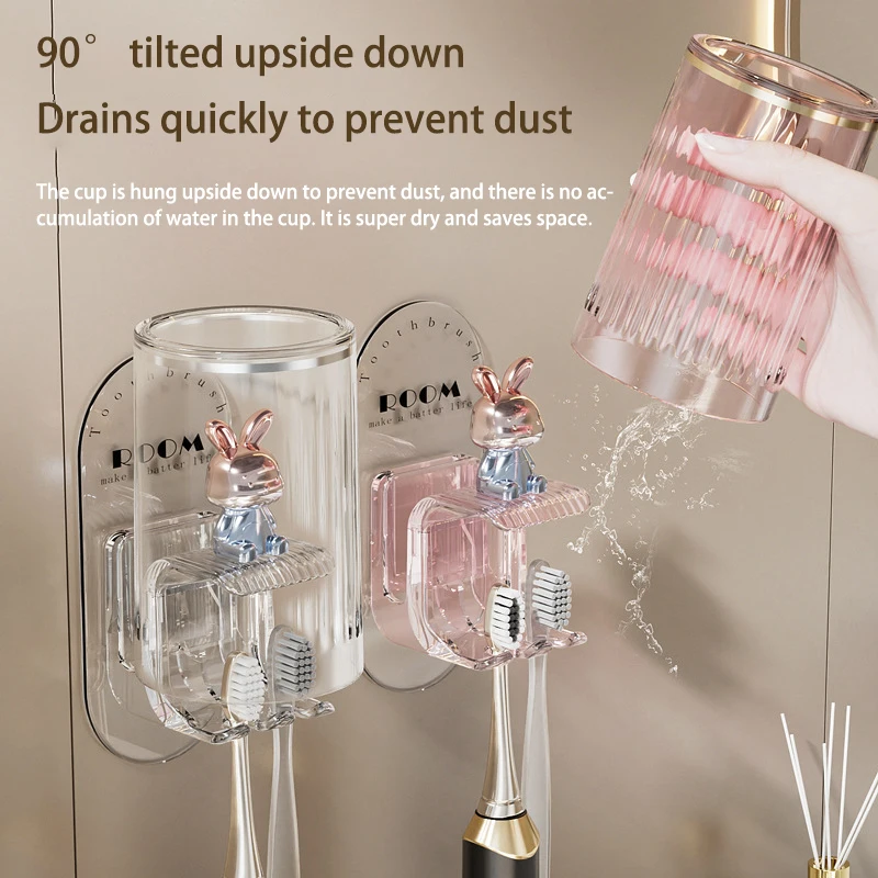 Cute Rabbit Wall-mounted Toothbrush Holder For Bathroom_voghion.com