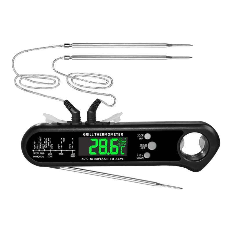 3 in 1 Digital Meat Thermometer, Instant Read Food Thermometer with 2  Detachable Wired Probe, Calibration, Alarm Function, LCD Backlight for  Grilling