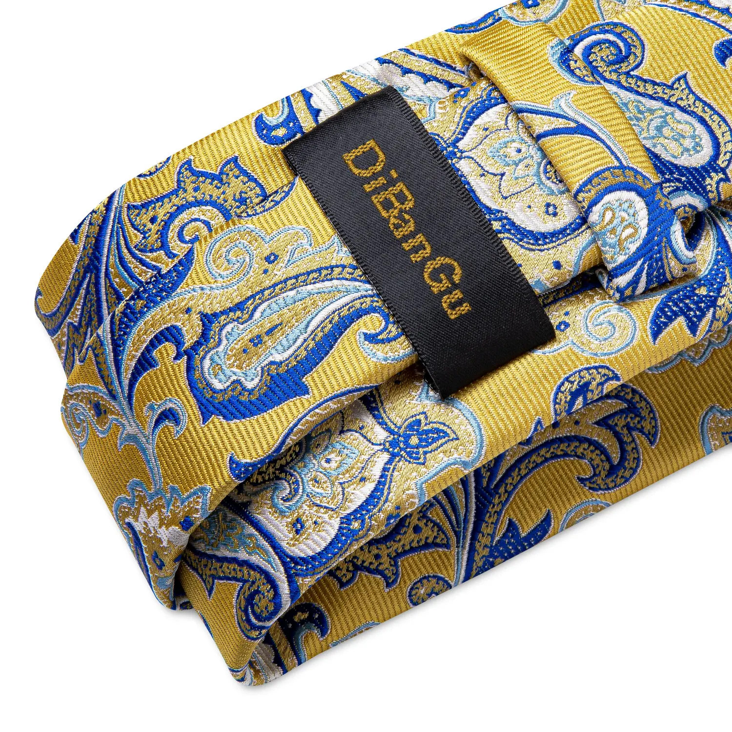 DiBanGu Mens Necktie Gold Yellow Blue Paisley Silk Wedding Tie For Men Tie Hanky Cufflink Set Business Party neck tie