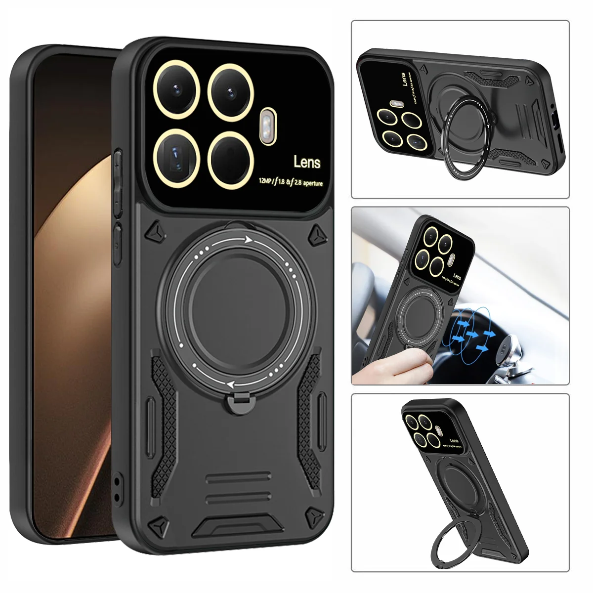 Magnetic Ring Armor Phone Case with Camera Protection and Back Cover