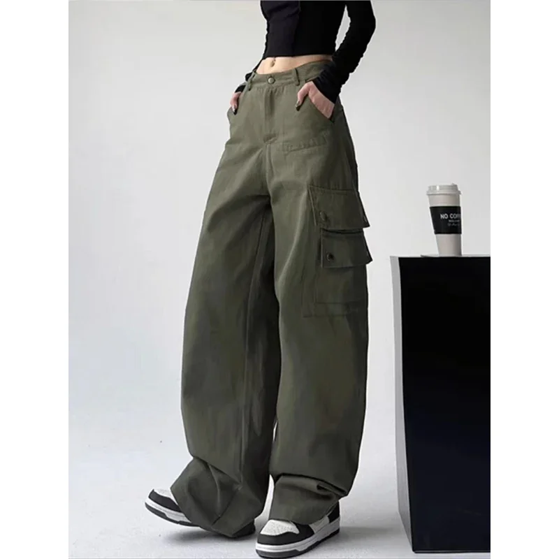 Women Army Green Cargo Pants Y2k 2000s Fashion 90s Oversize High Waist  Baggy Trouser Harajuku Wide Leg Pants Autumn Clothes 2023