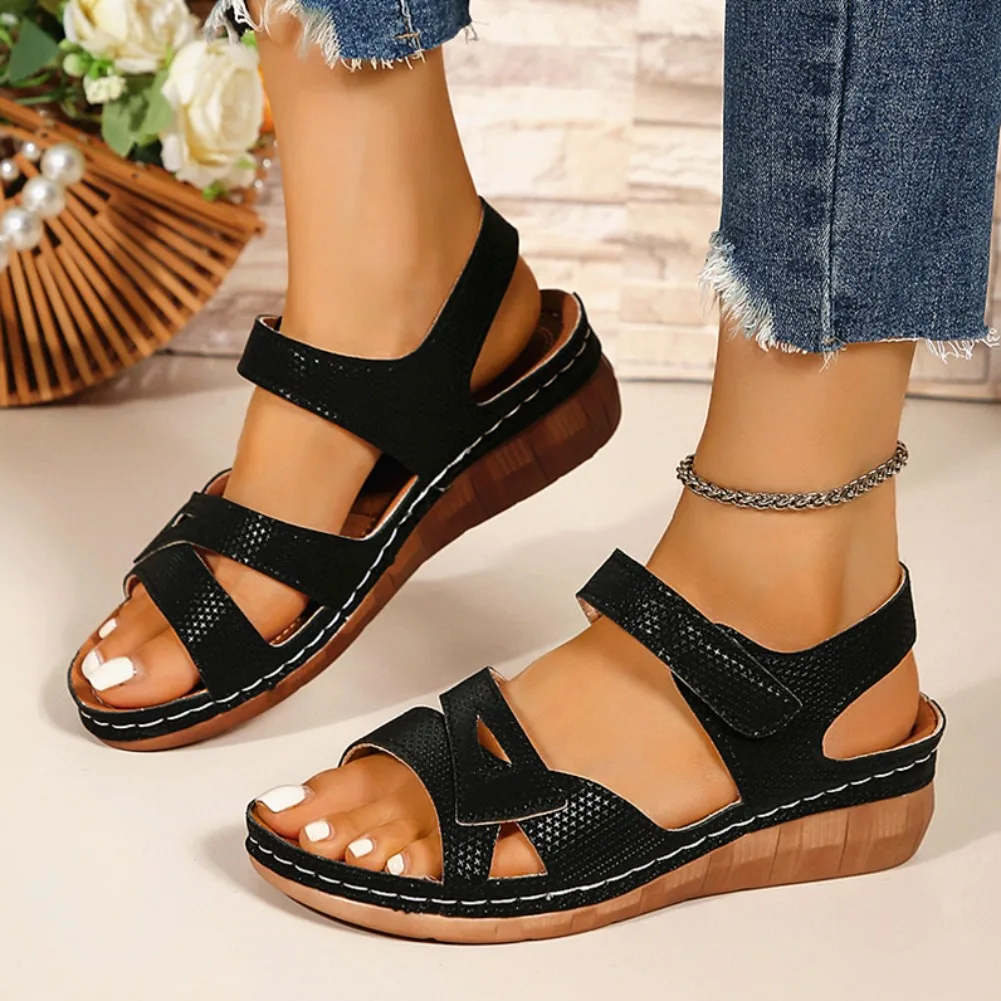 Women's Fashion Wedge Sandals Lightweight Ankle Strap Platform Sandals Plus Size 43 Summer Non Slip Beach Shoes Sandalias Mujer