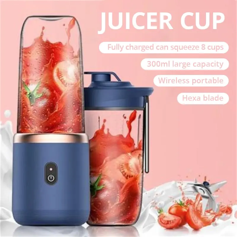 Fruit Juicer Blue/Pink Portable Small Electric Juicer Stainless Steel Blade Cup Juicer Fruit Automatic Smoothie Blender Kitchen Tool 1pc fruit juicer