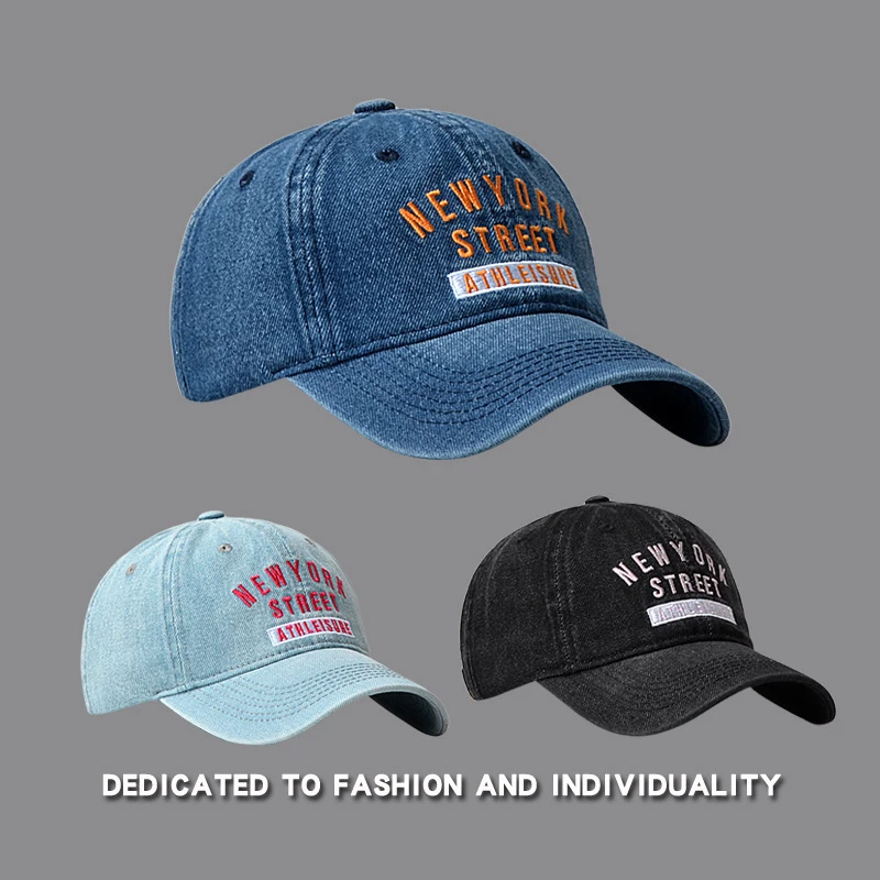 

2023 Fashion New York Embroidery Jeans Baseball Cap 100% Cotton Fits Men Women Washed Denim Adjustable Distressed Dad Hat