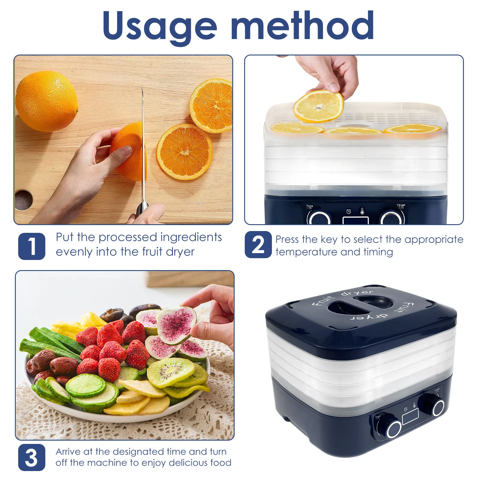 Food Dehydrator 5 Tray Food Dryer Machine Temperature Adjustable Freeze Dried Machine Quiet Freeze Dryer with LCD Display Timer
