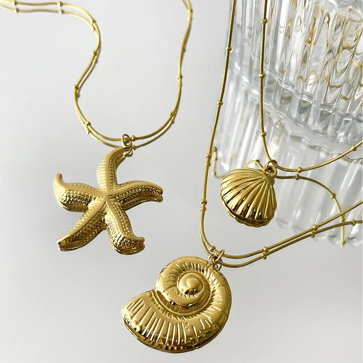 MHS.SUN Ozean Stil Perle Schildkröte Muschel Seestern Halskette Edelstahl 18K vergoldet Anhänger Sommer wasserdicht Schmuck Geschenk – Detail 25
