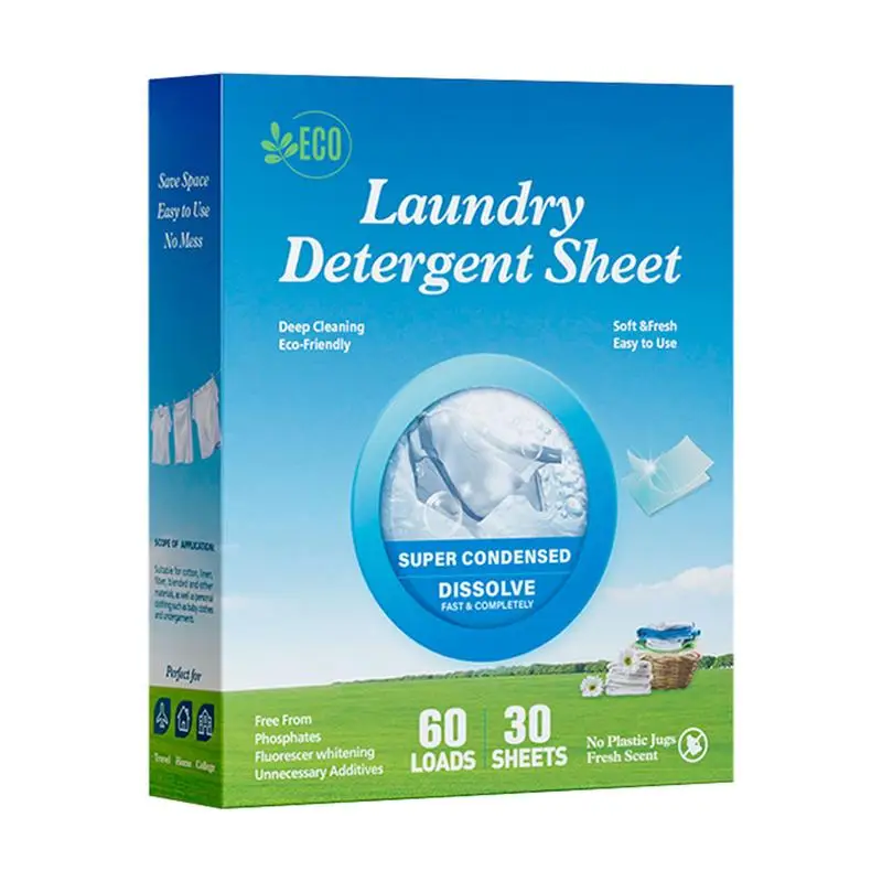 

Laundry Detergent Sheets Multifunctional Natural Washer Sheets for Deep Cleaning Portable Liquid Less Sheets for Clothing Cotton