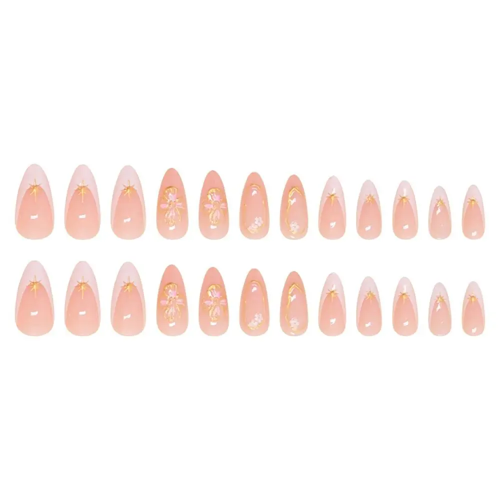 24/30PCS/BOX 3D Flower Bow Love Full Cover False Nail with Jelly Stickers Leopard Print Fake Nail Press on Nails For Women Girl