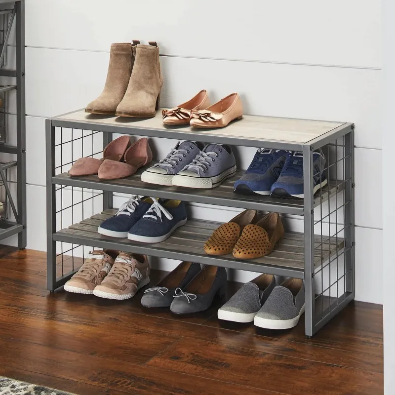 

Better Homes & Gardens Farmhouse 3 Tier Shoe Rack, Gray, Holds up to 12 Pairs shoe cabinets