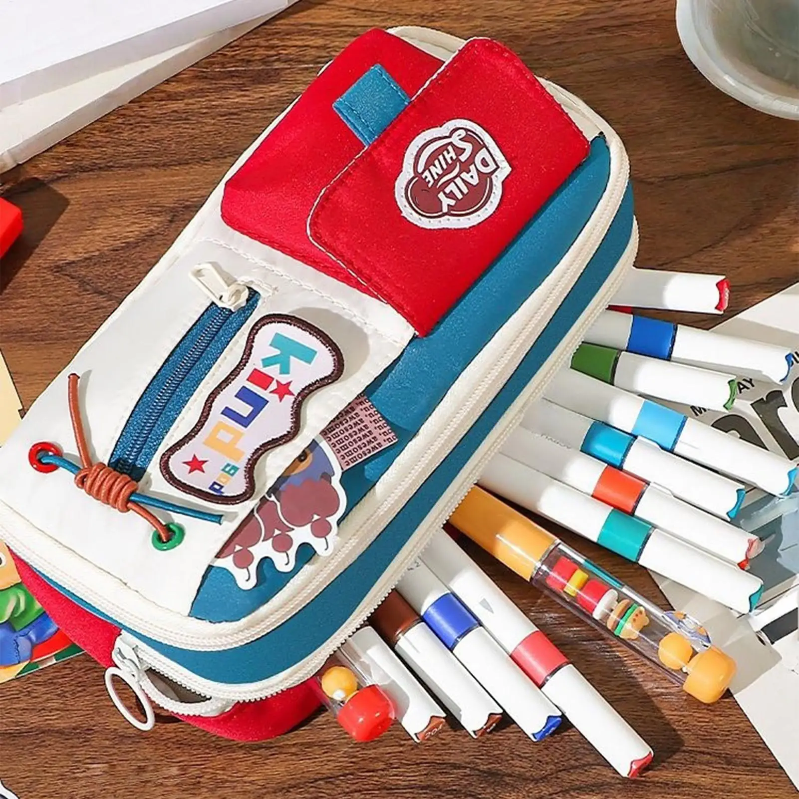 School Pencil Case School Pencil Pouch Vintage Zippered Large Capacity Organizer For Drawing Crayon Makeup Marker Stationery