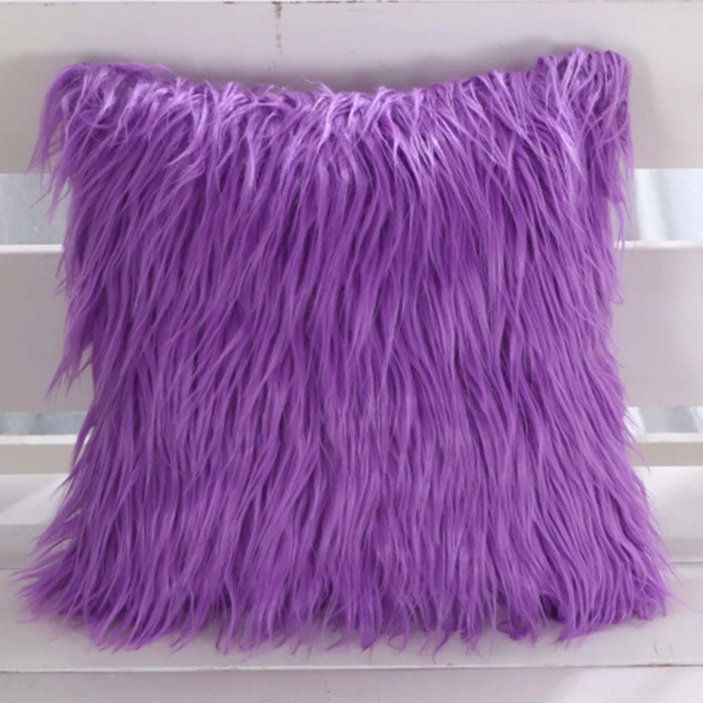 

45x45CM Plush Pillow Case Cover Fluffy Cushion Cover Throw Pillow Cover for Couch Bed Chair ( Purple, without Pillow Core )