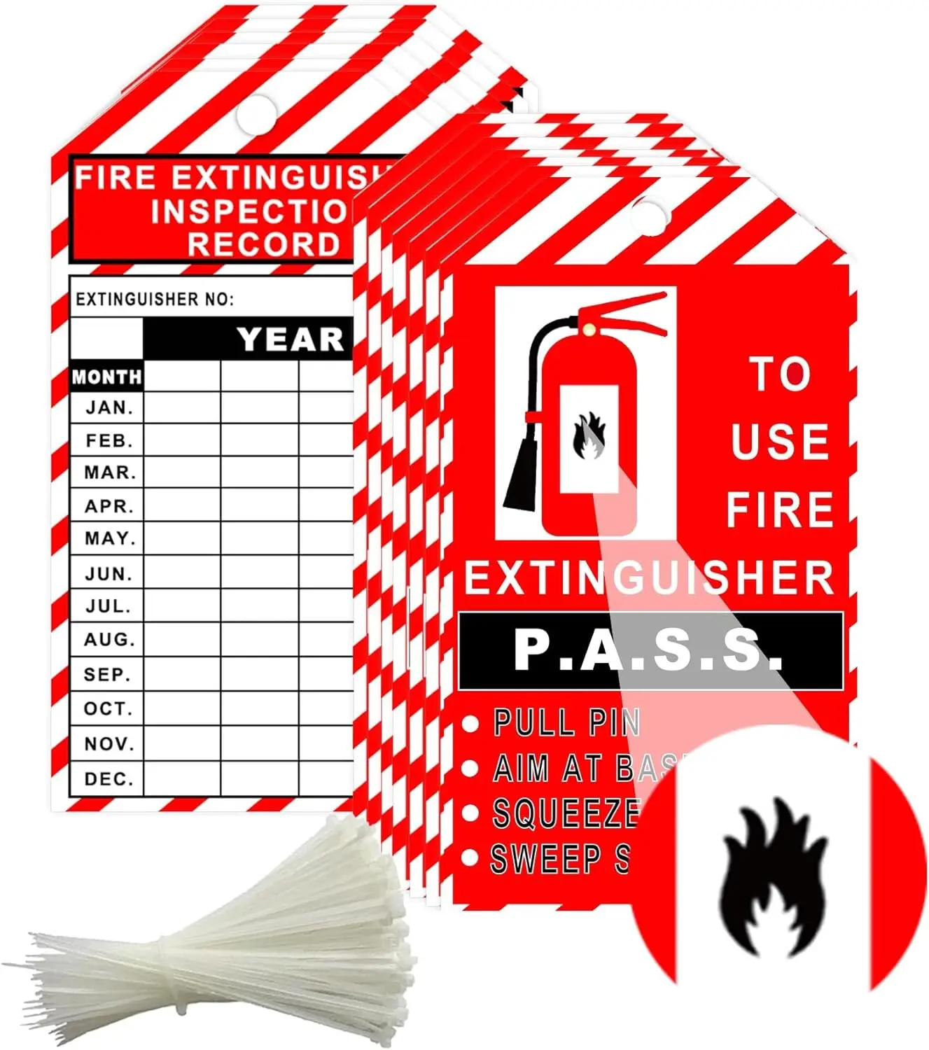 25Pcs Monthly Fire Extinguisher Inspection Tags with Adjustable Wire Ties Extinguisher Recharge and Inspection Record Tags
