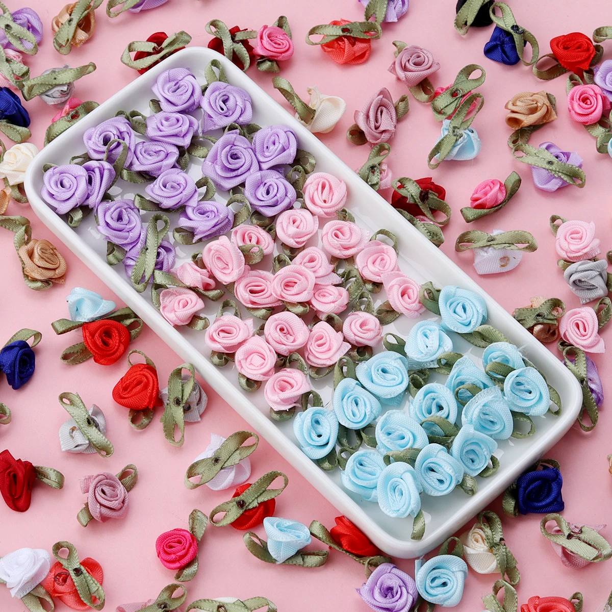 Set of 50 Mini Rose Artificial Flower Heads - Polyester Roses for DIY Wedding Decor and Craft Accessories