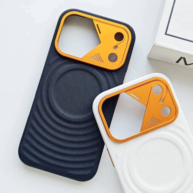 Luxury Wave PU Leather Magnetic Case with Magsafe Wireless Charging and Precise Camera Bumper Cover