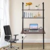 Wall Mount Desk 3 Tiers Computer Writing Table Laptop Industrial Bookcase Floating Pipe Ladder with Shelf for Home Office School 4