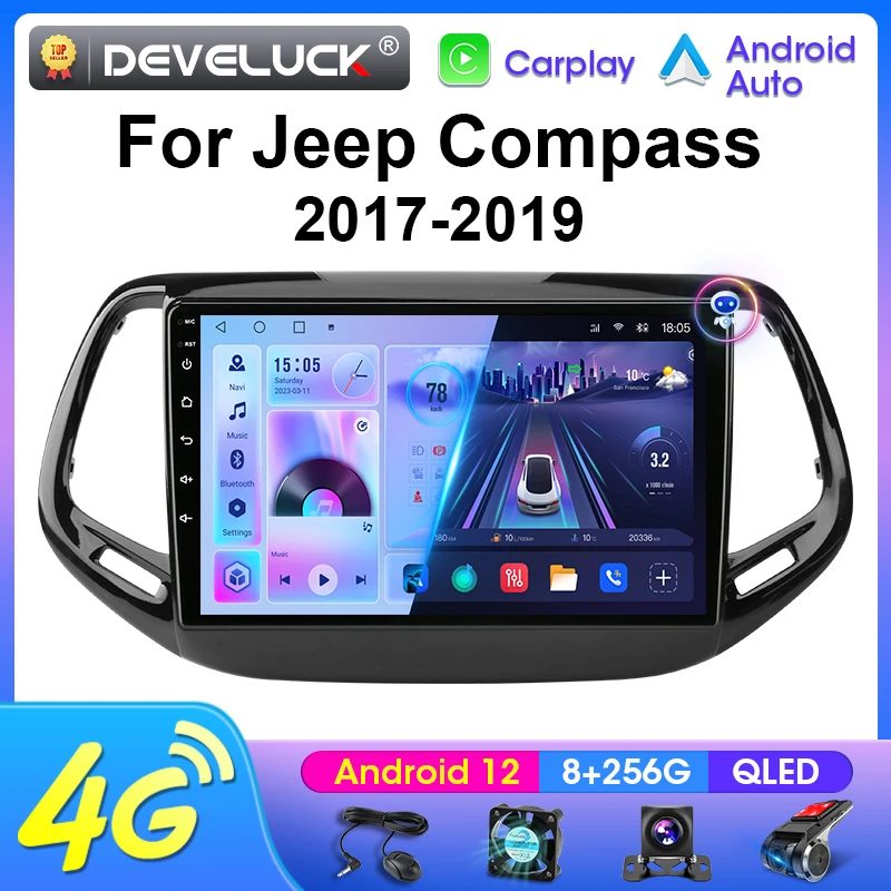 Android 12 Autoradio Per Jeep Compass 2 Mp 2017-2019 2 Din Stereo Multimedia Video Player Gps 4G Carplay Auto Dvd Qled Head Unit