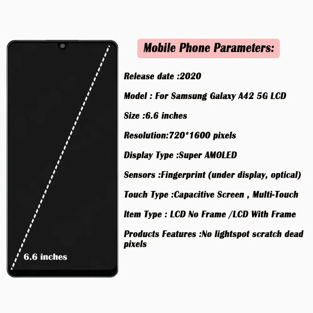 1 PCS For AMOLED For Samsung A42 Lcd A426B A426U Display Touch Screen Assembly With Frame For Samsung A42 5G LCD Display
