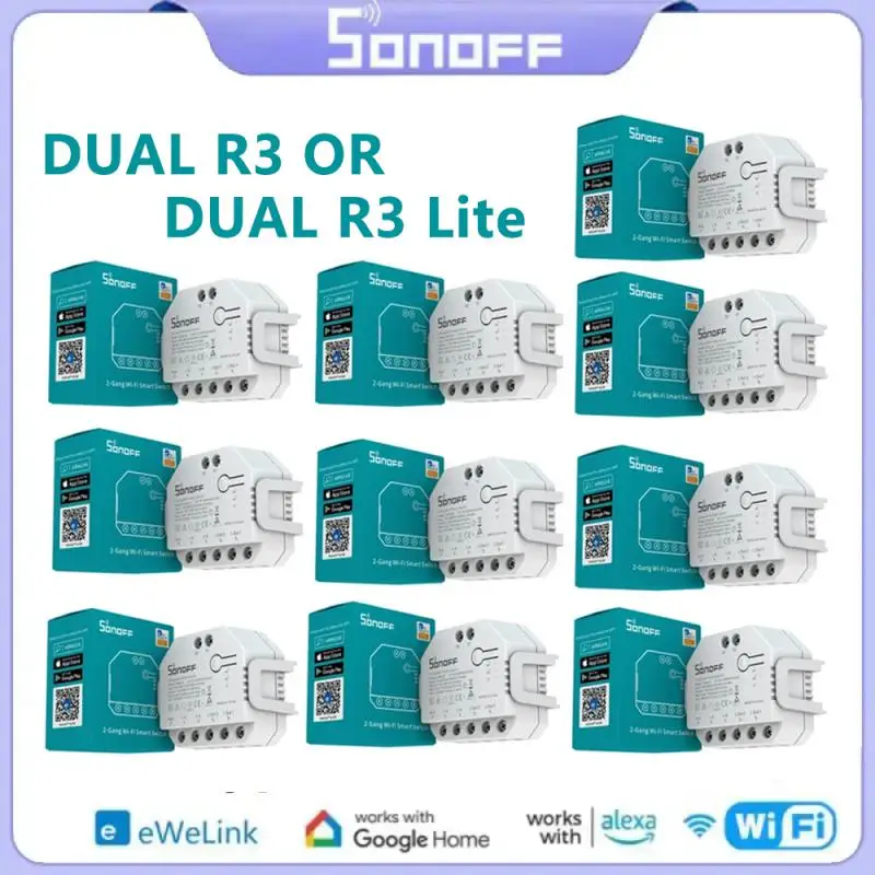 

Itead SONOFF DUAL R3/DUAL R3 Lite Wi-Fi мини-переключатель с измерителем мощности, 2 комплекта, два релейных модуля управления через Alexa Google Home