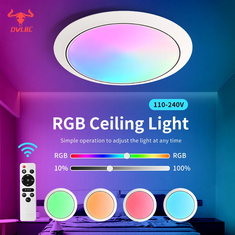 

DVLIIL Ceiling Light RGB Remote Control 370mm 300mm 24-72w AC 110-240V Ambient Light For Bedroom Home Decor LED Celling Light