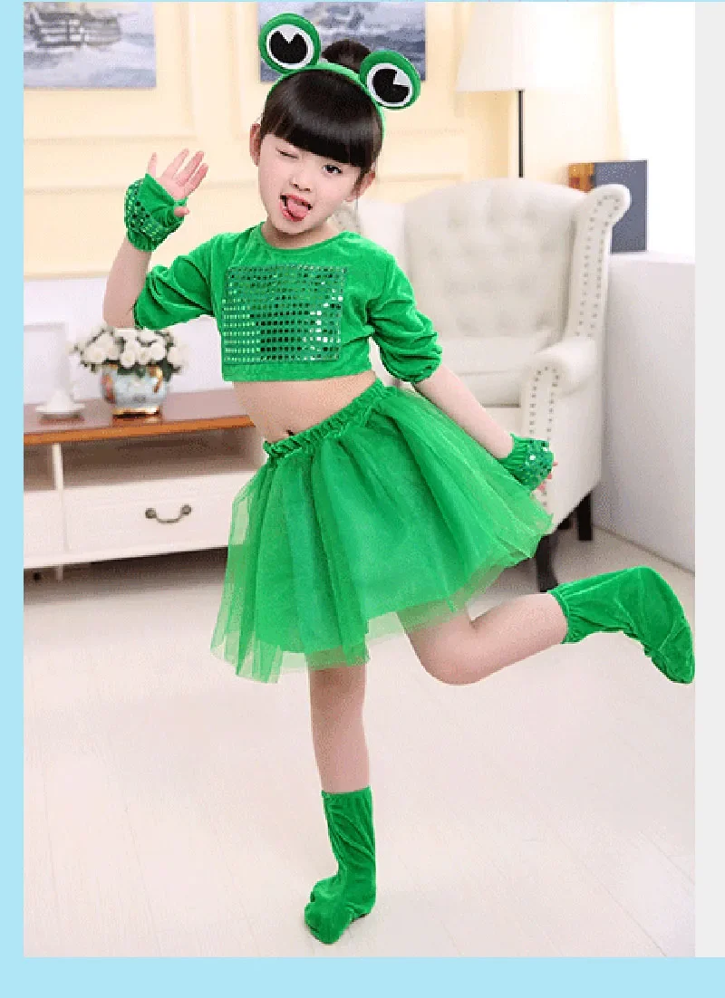 Green Girls Ballet Dress For Children Girl Jazz Dance Costumes For Girls Animal Frog Performance Costume Kid Stage Dancewear