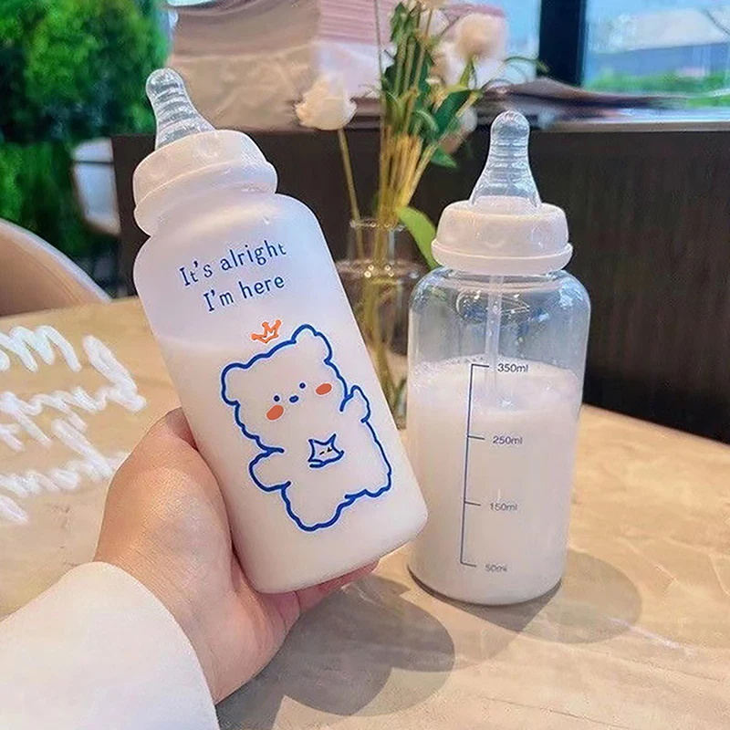 Cute Plastic Strawberry Bear Water Bottle 1PC 400ml for Kids Adult Milk Juice Straw Cup Frosted Leakproof Drinking Bottles for Water Bottle