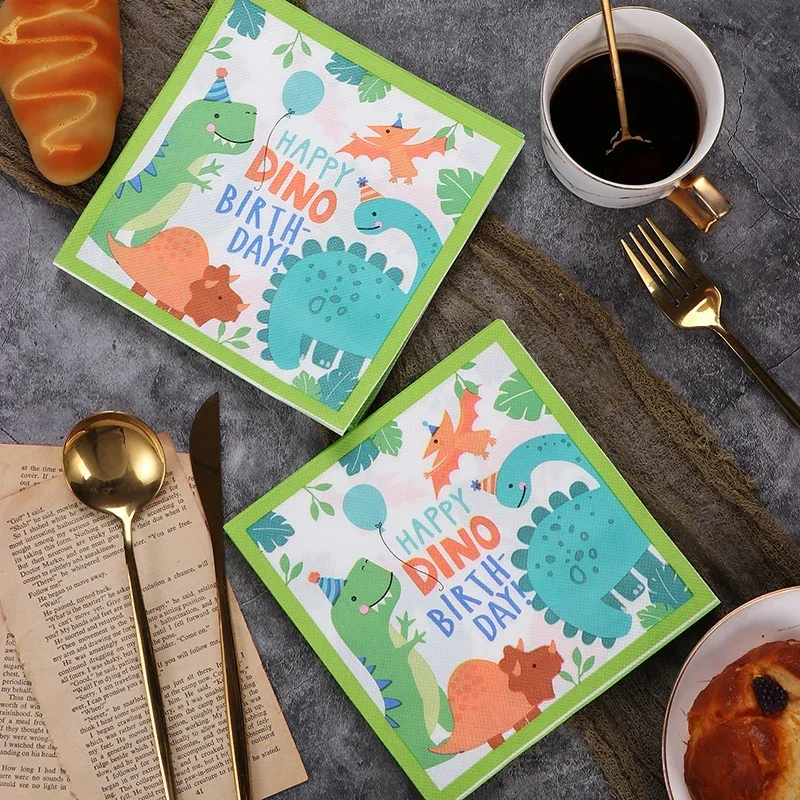 20pcs/Pac Dinosaur Printing Paper Napkins Cartoon Birthday Party Colorful Personalized Dress Up Paper Handmade Towels