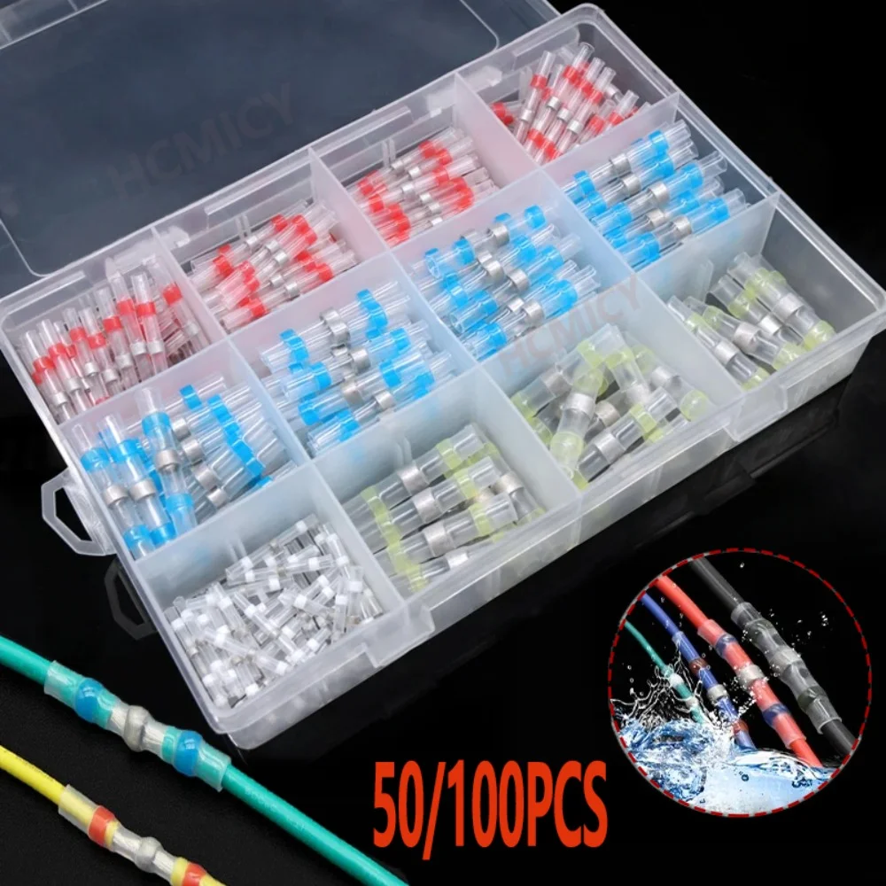 50/100 Stück verpackte Lötdichtungs-Drahtverbinder, wärmeschrumpfende isolierte elektrische Drahtklemmen, Stoßverbinder, wasserdicht – Detail 3