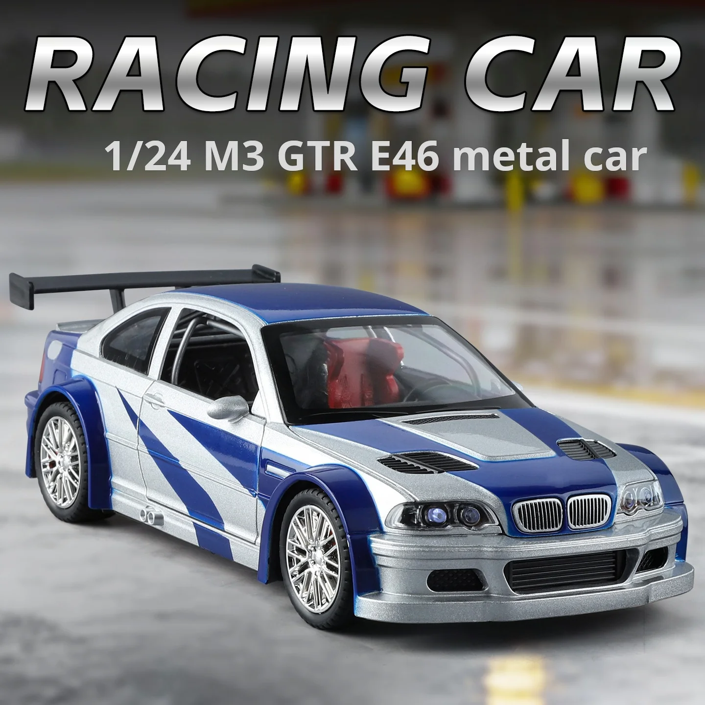 1:24 BMW M3 GTR E46 Alloy Muscle Diecast Car Model Sound Light