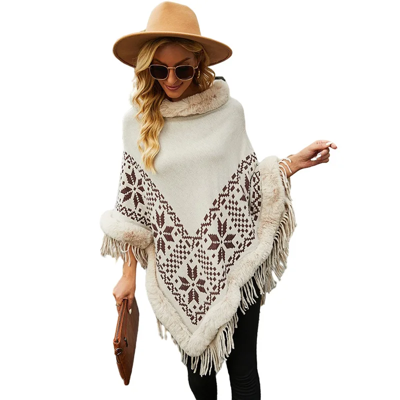 

Осенне-зимние новые накидки в европейском и американском стиле, шаль, искусственная шерсть, женский свитер с кисточками, пончо, Женская шаль