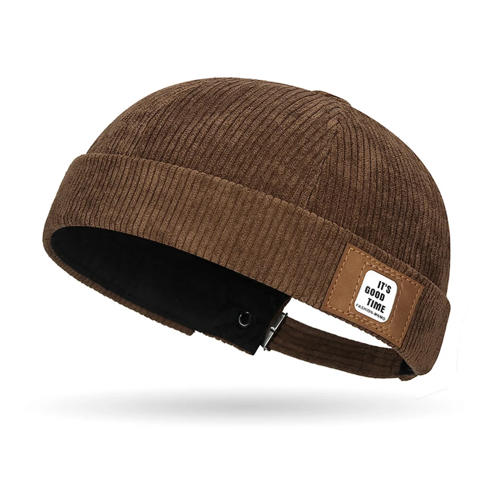 Vintage-Style Unisex Brimless Beanie Hat - Solid Color, Lightweight & Portable