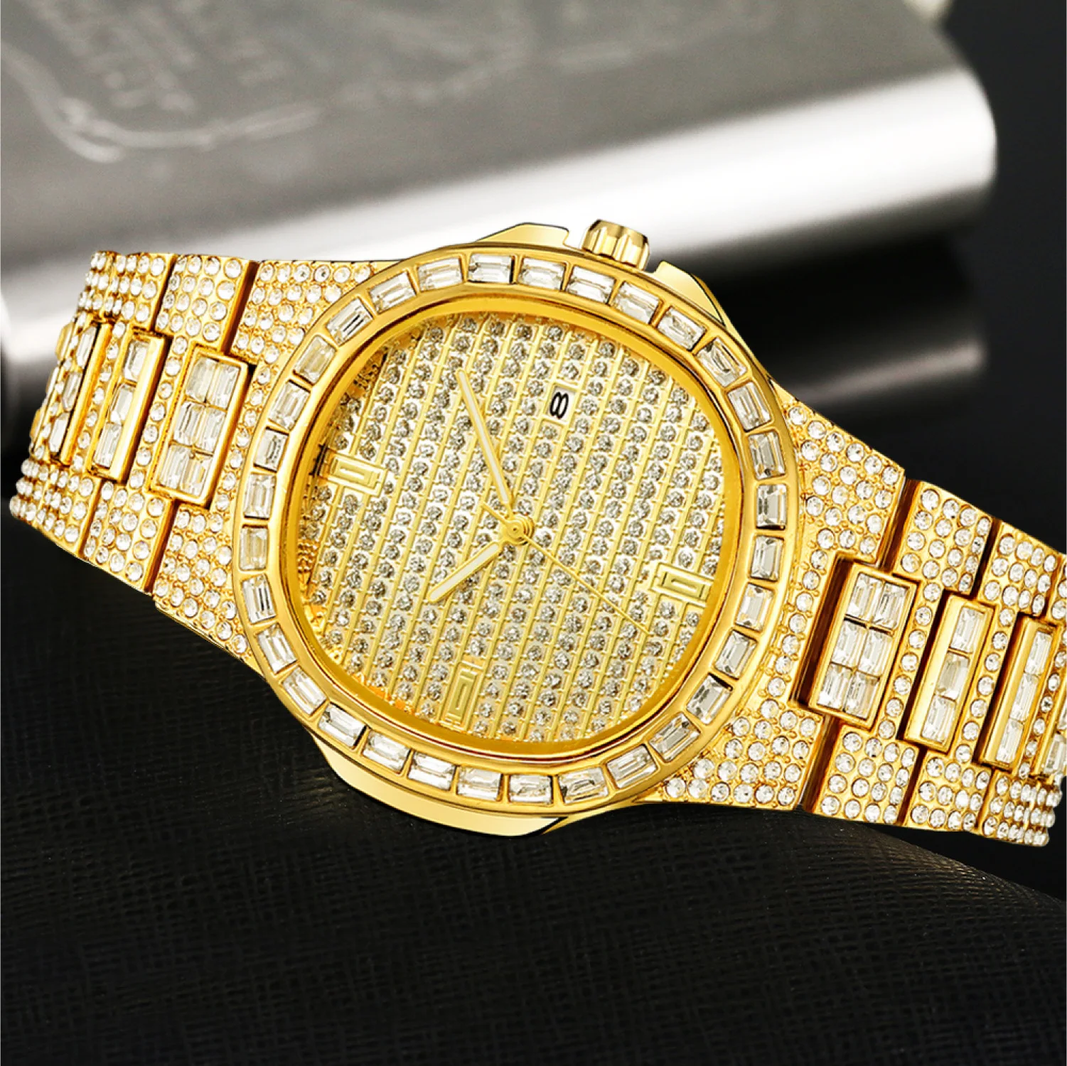 Hip Hop Men Iced Out Watches Luxury Date Quartz Wrist Watches with Micropave CZ Watch for Women Men Jewelry Gold Watch Clocks
