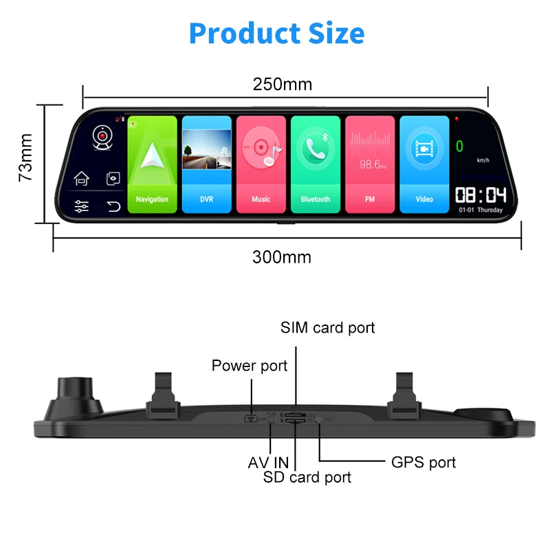 12 Inch Car WIFI Dash Camera 4+32GB GPS Navigation Rearview Mirror G-sensor Auto Recorder Android 8.1 ADAS Remote monitor