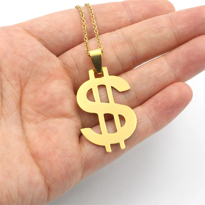 18K Gold Plated Dollar Chain Necklace, Fake Gold Chain for Men, Dollar Sign  Hip