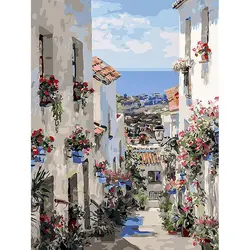 Vibrant Townscape DIY Acrylic Painting Kit - Modern Wall Art Home Decor (40x50cm) - 40x50cm Diy Frame (Green)