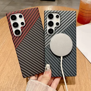 Ultra Thin Carbon Fiber Texture Armor Magnetic For Magsafe Case For Samsung S25 S24 S23 S22 Note 20 Ultra 10 Plus Hard PC Cover 2