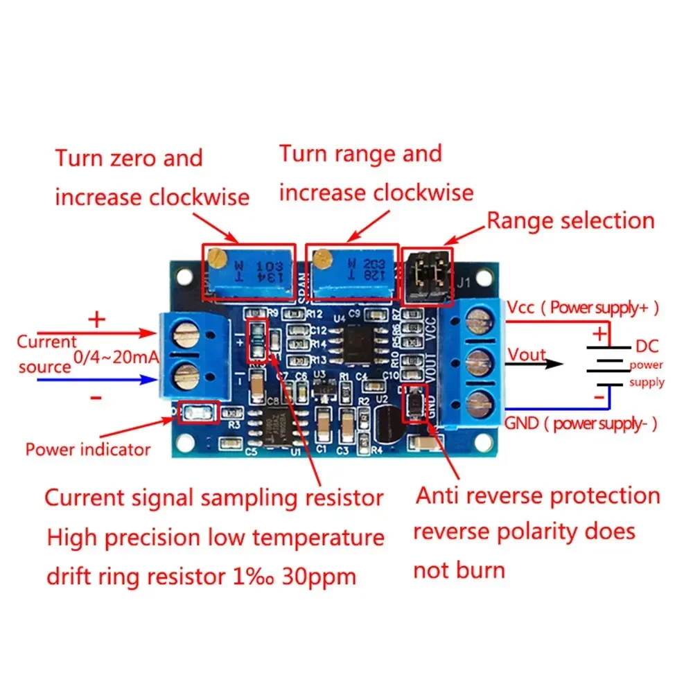 

1PCS Current to Voltage 0/4-20mA to 0-3.3V 5V 10V Voltage Transmitter Converter Signal Conversion Module Board For arduino