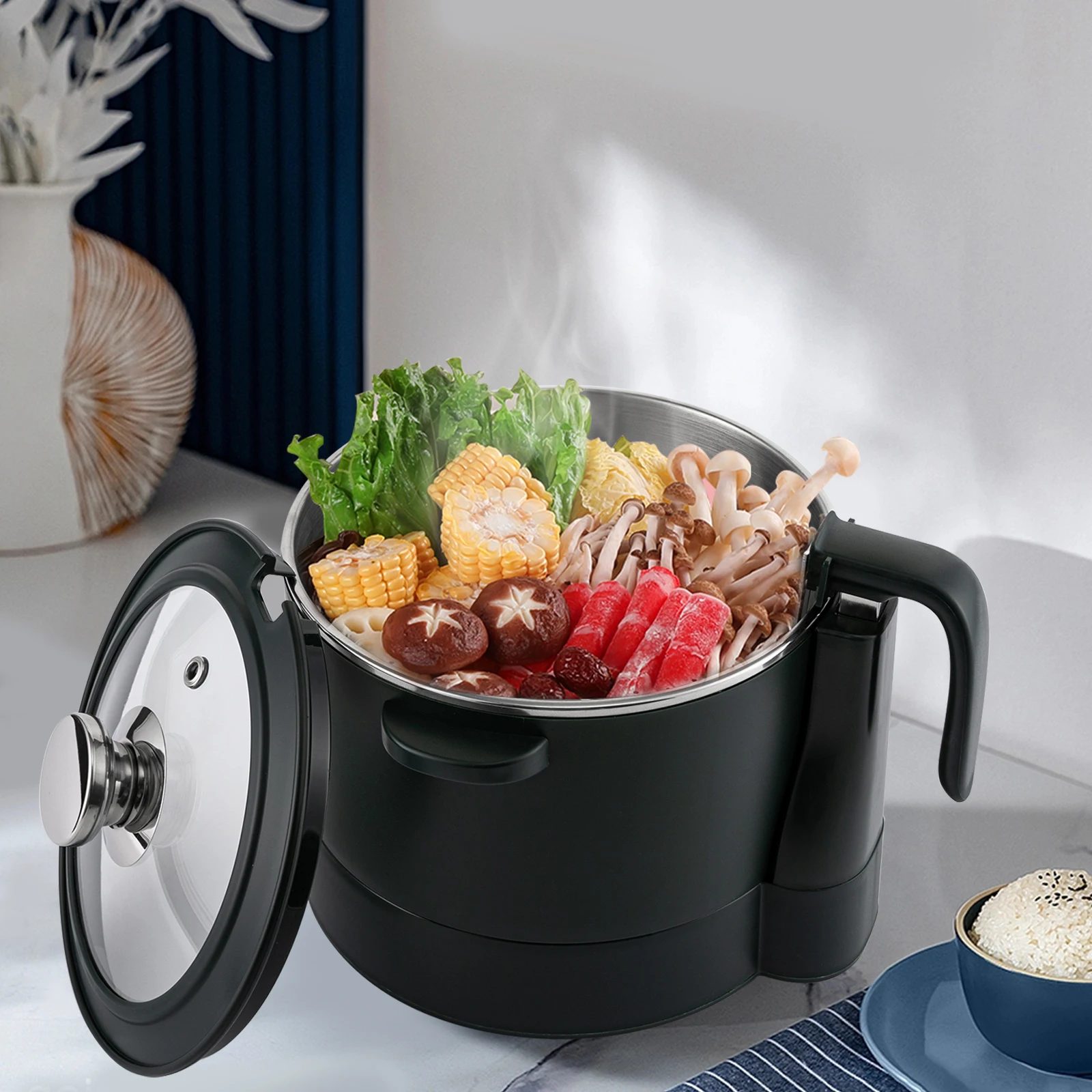 1500W Smart Lifting Electric Hot Pot 3.2Qt Multifunctional Cooker 3 in1 Shabu Shabu Hot Pot Portable Travel Cooker