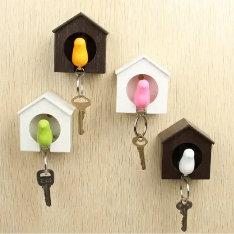 Birdhouse Keychain House Nest Wall Hook Holders Hanger Creative Bird Whistle Storage Box Sparrow  Key Chain Ring Rack Organize 3