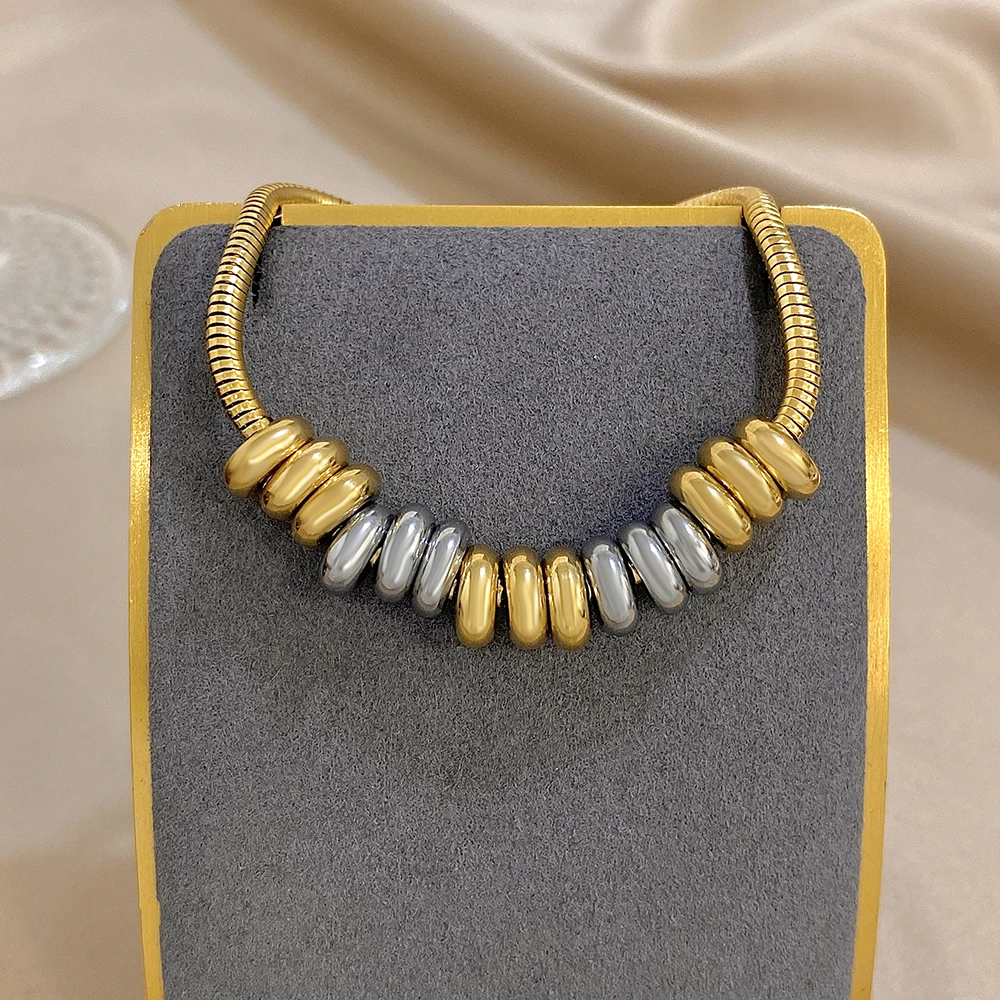 Gold Plated Two-Tone Circle Bead Bracelet - Fashionable Waterproof Jewelry