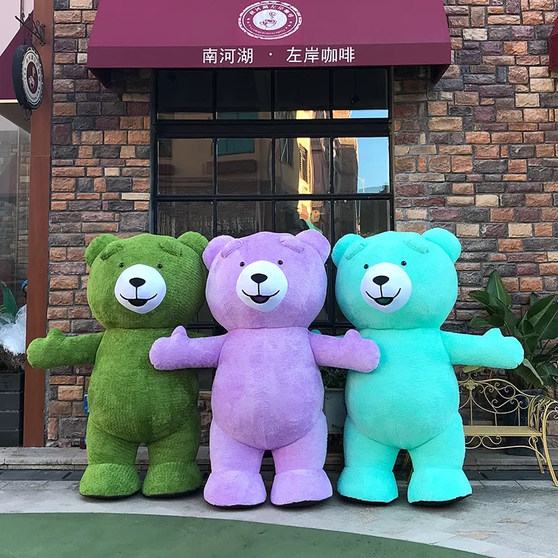 Teddy Bear Plush Doll Colorful Inflatable Mascot Costume Cute Funny Bear Clothing Cartoon Cosplay Dress Up Jumpsuits