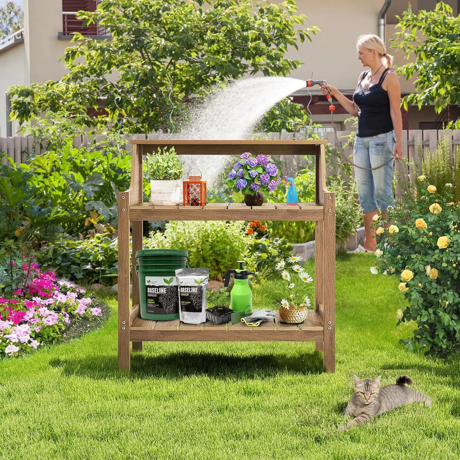 Teak HDPS All Weather Outdoor Potting Bench